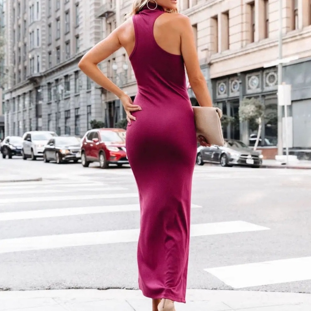 Vici Maguire Mock Neck Slit Maxi Dress - Wine